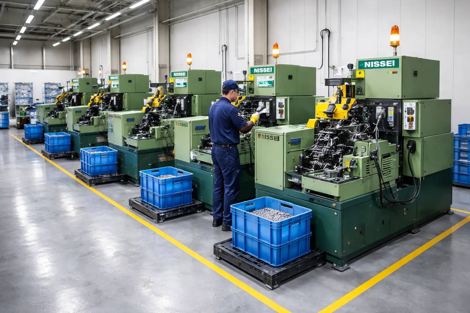 Screw factory with multiple header machines in line